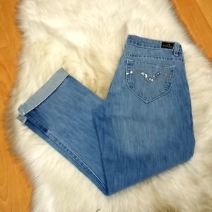 Jordache Sequined Ruby Straight Cuffed Crop Jeans-#1200